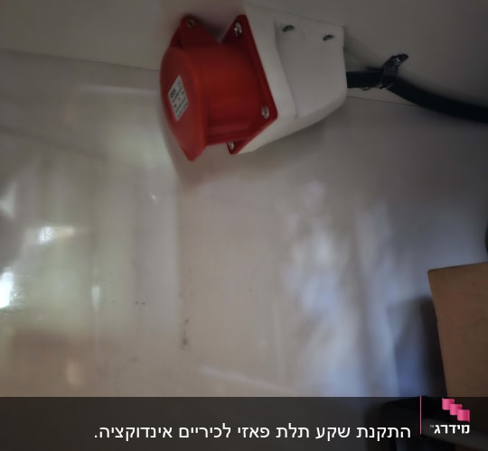 שקע חשמלי תעשייתי אדום על קיר לבן